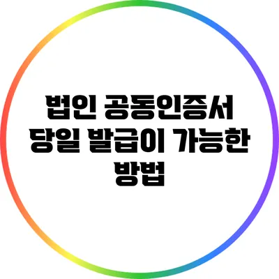 법인 공동인증서 당일 발급이 가능한 방법