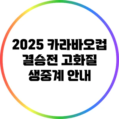 2025 카라바오컵 결승전 고화질 생중계 안내