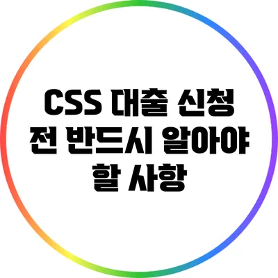 CSS 대출 신청 전 반드시 알아야 할 사항