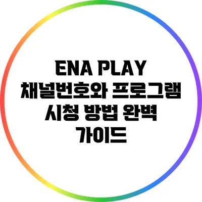 ENA PLAY 채널번호와 프로그램 시청 방법 완벽 가이드