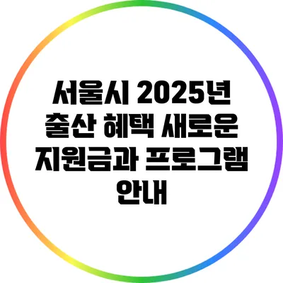 서울시 2025년 출산 혜택: 새로운 지원금과 프로그램 안내